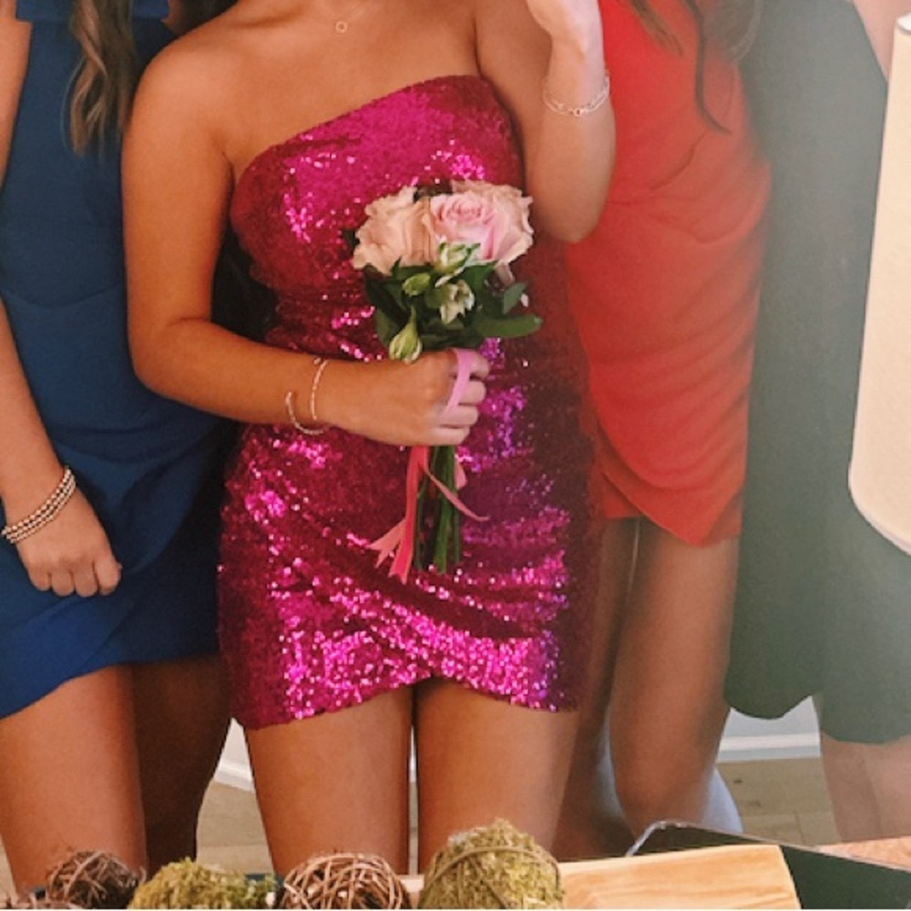 Pink sparkly mini dress
